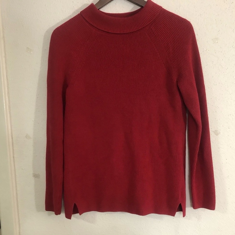 Talbots Sweater Size XS Womens Red Sabrina Rolled Collar Ribbed Pima Pullover